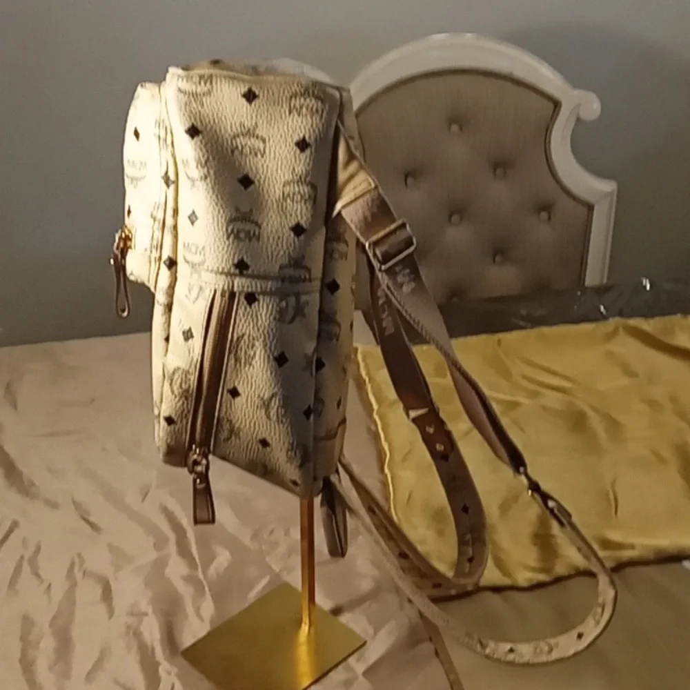 MCM Beige Backpack with Iconic Logo Great Condition